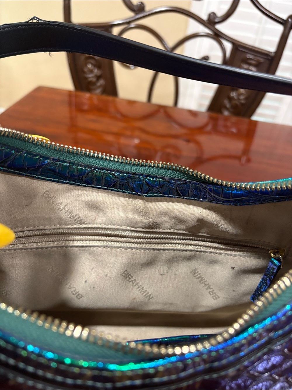 Brahmin Iridescent Green-Blue Textured Shoulder Bag - Picture 11 of 12